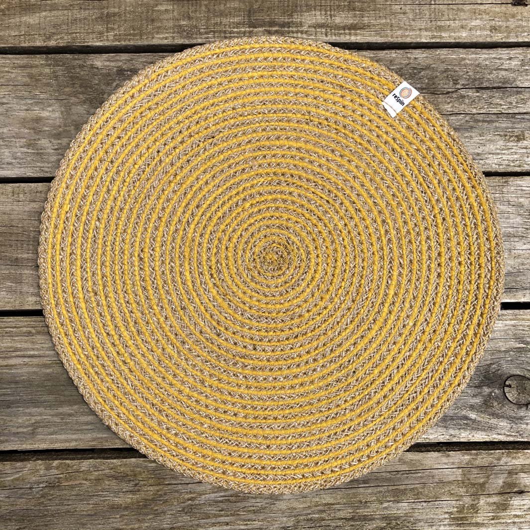 *NQP* Spiral Jute Tablemat - NATURAL/YELLOW - Green Tulip