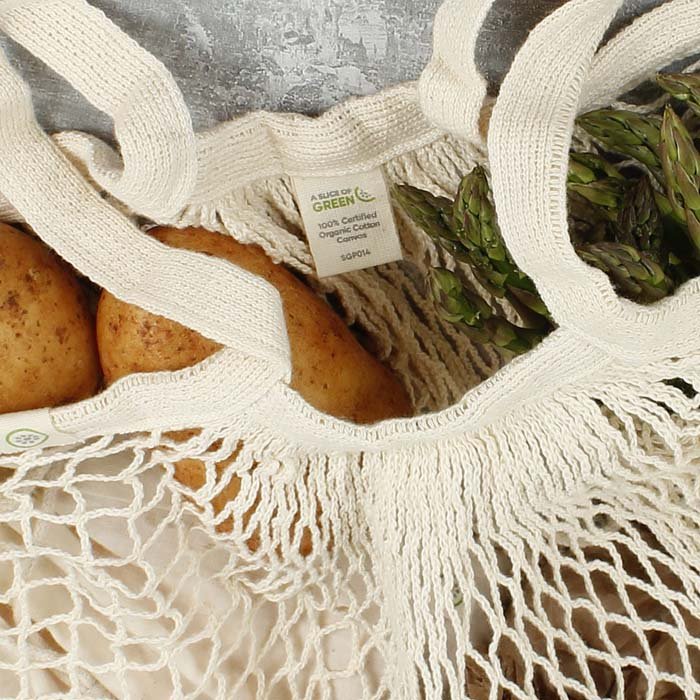 Organic Cotton Long Handled Shopping Bag - Green Tulip