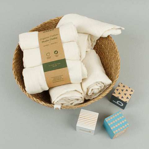 Organic Cotton Muslin Cloths - Natural - Pack of 3