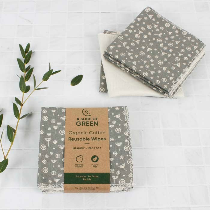 Organic Cotton Reusable Wipes - Meadow - Pack of 5 - Green Tulip