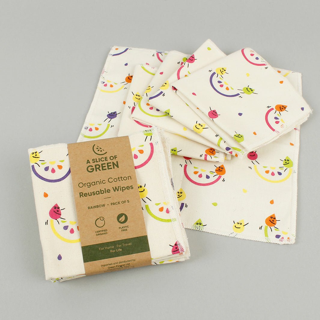 Organic Cotton Reusable Wipes - Rainbow - Pack of 5 - Green Tulip