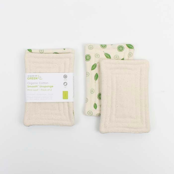 Organic Cotton 'Smooth' Unsponge - Mint Leaf - Pack of 2 - Green Tulip