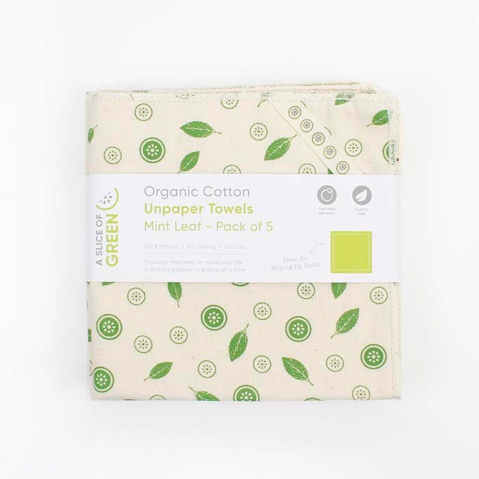 Organic Cotton Unpaper Towels - Mint Leaf - Pack of 5 - Green Tulip