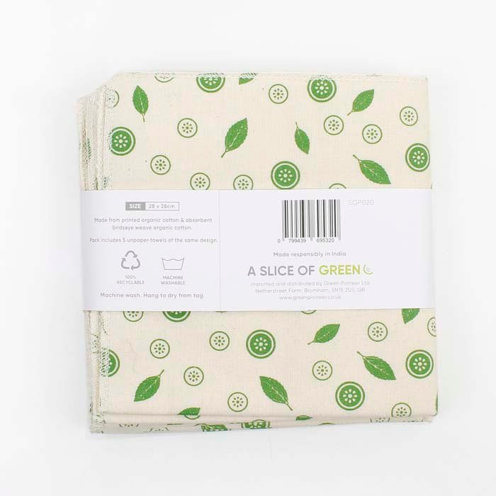 Organic Cotton Unpaper Towels - Mint Leaf - Pack of 5 - Green Tulip