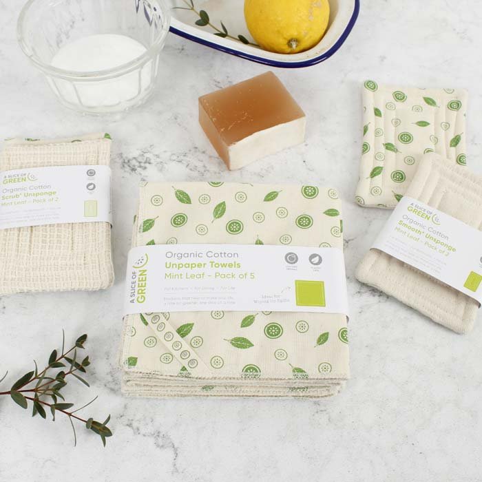 Organic Cotton Unpaper Towels - Mint Leaf - Pack of 5 - Green Tulip