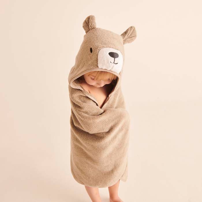 Organic Hooded Kids Towel - Bear - Green Tulip