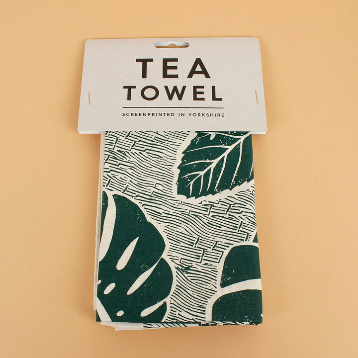 Printed Cotton Tea Towel - Green Tulip