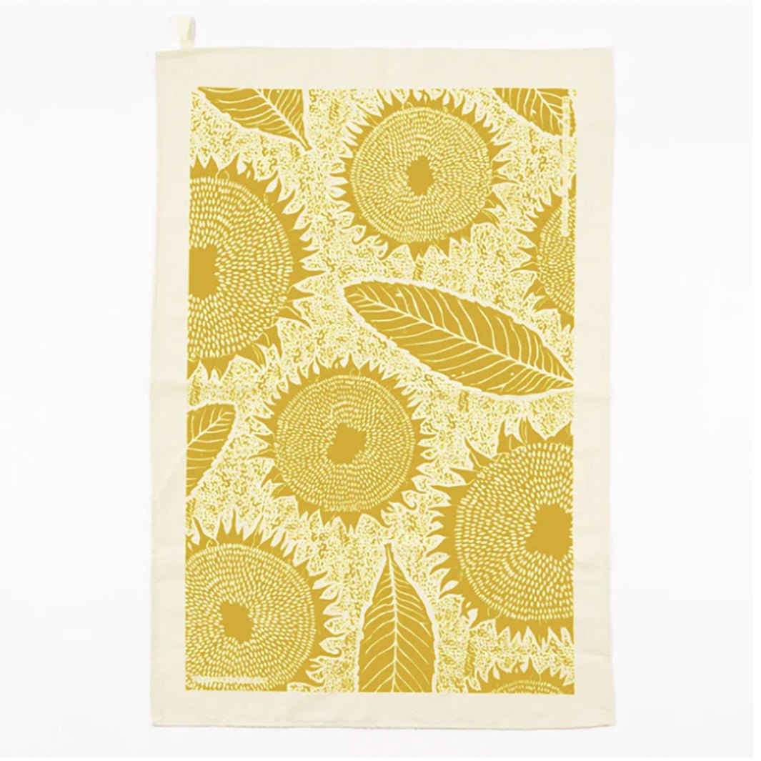 Printed Cotton Tea Towel - Green Tulip