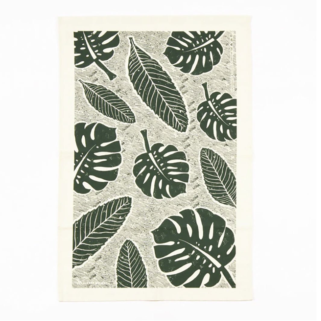 Printed Cotton Tea Towel - Green Tulip