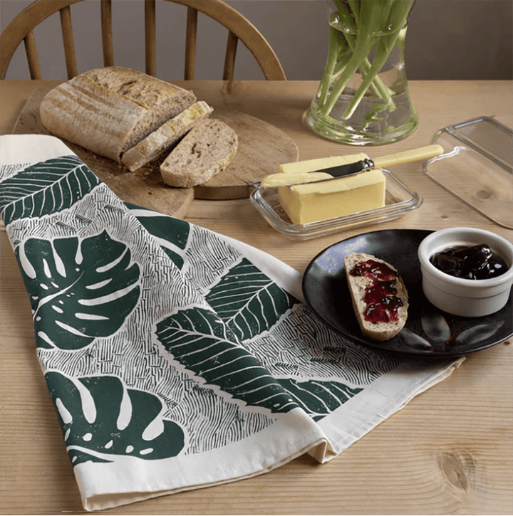 Printed Cotton Tea Towel - Green Tulip