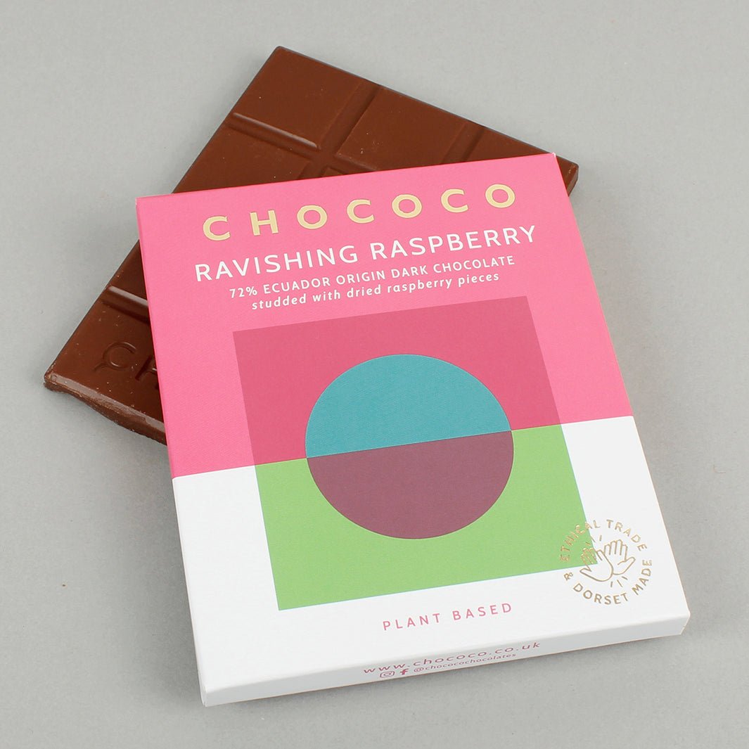 Ravishing Raspberry - 72% Dark Chocolate Bar with Dried Raspberry Pieces - Green Tulip