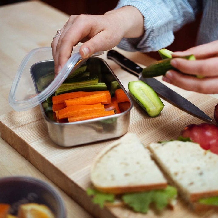 Rectangle Container with Silicone Lid - Clear - Green Tulip