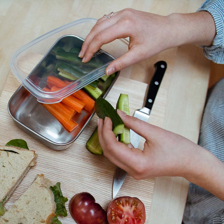 Rectangle Container with Silicone Lid - Clear - Green Tulip