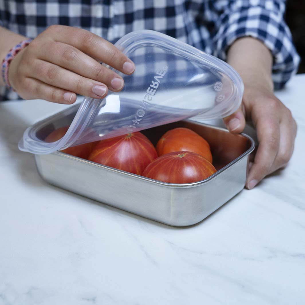 Rectangle Container with Silicone Lid - Clear - Green Tulip