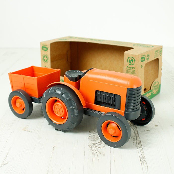 Recycled Plastic Tractor - Orange - Green Tulip