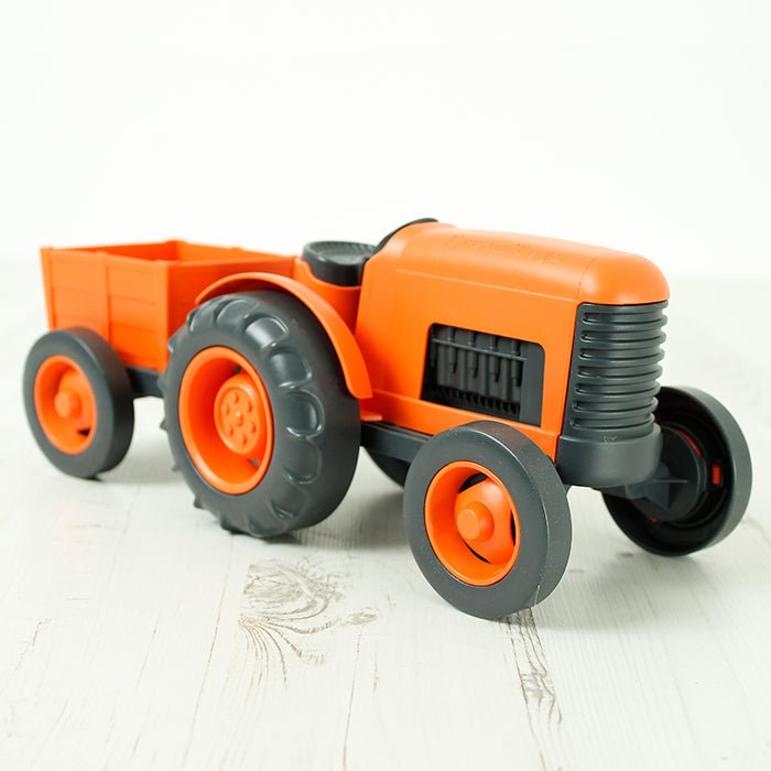 Recycled Plastic Tractor - Orange - Green Tulip