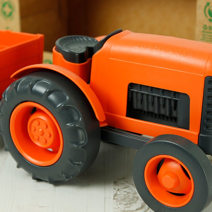 Recycled Plastic Tractor - Orange - Green Tulip