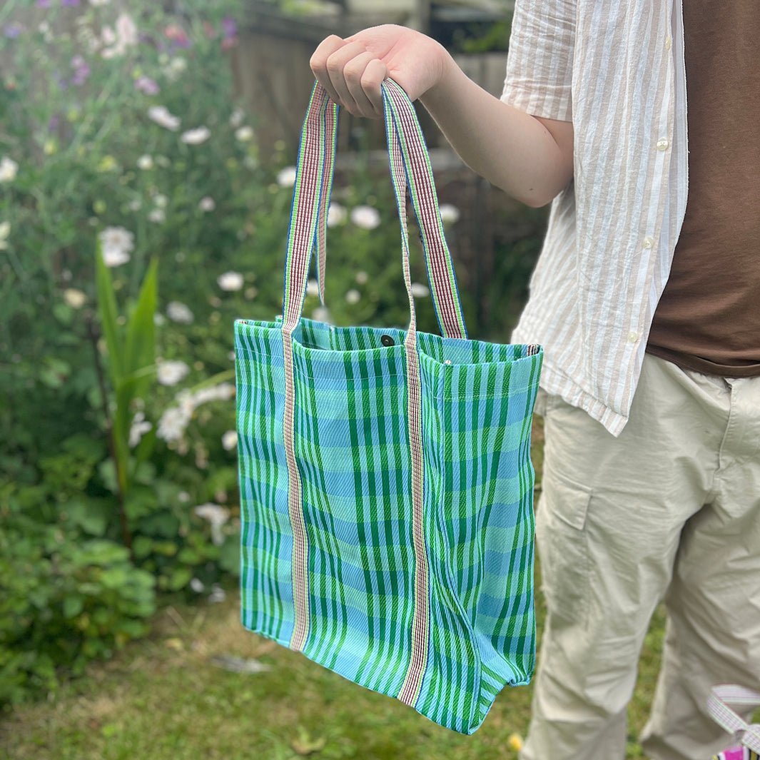 Recycled Woven Tote Bag - Green Tulip