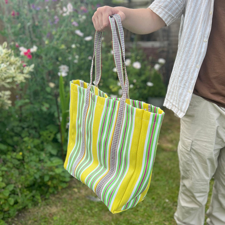 Recycled Woven Tote Bag - Green Tulip