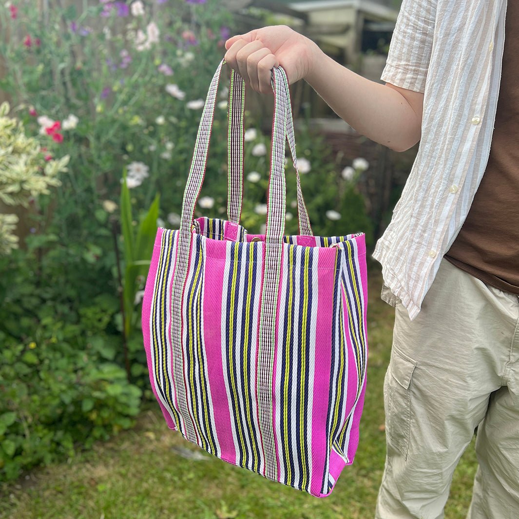 Recycled Woven Tote Bag - Green Tulip