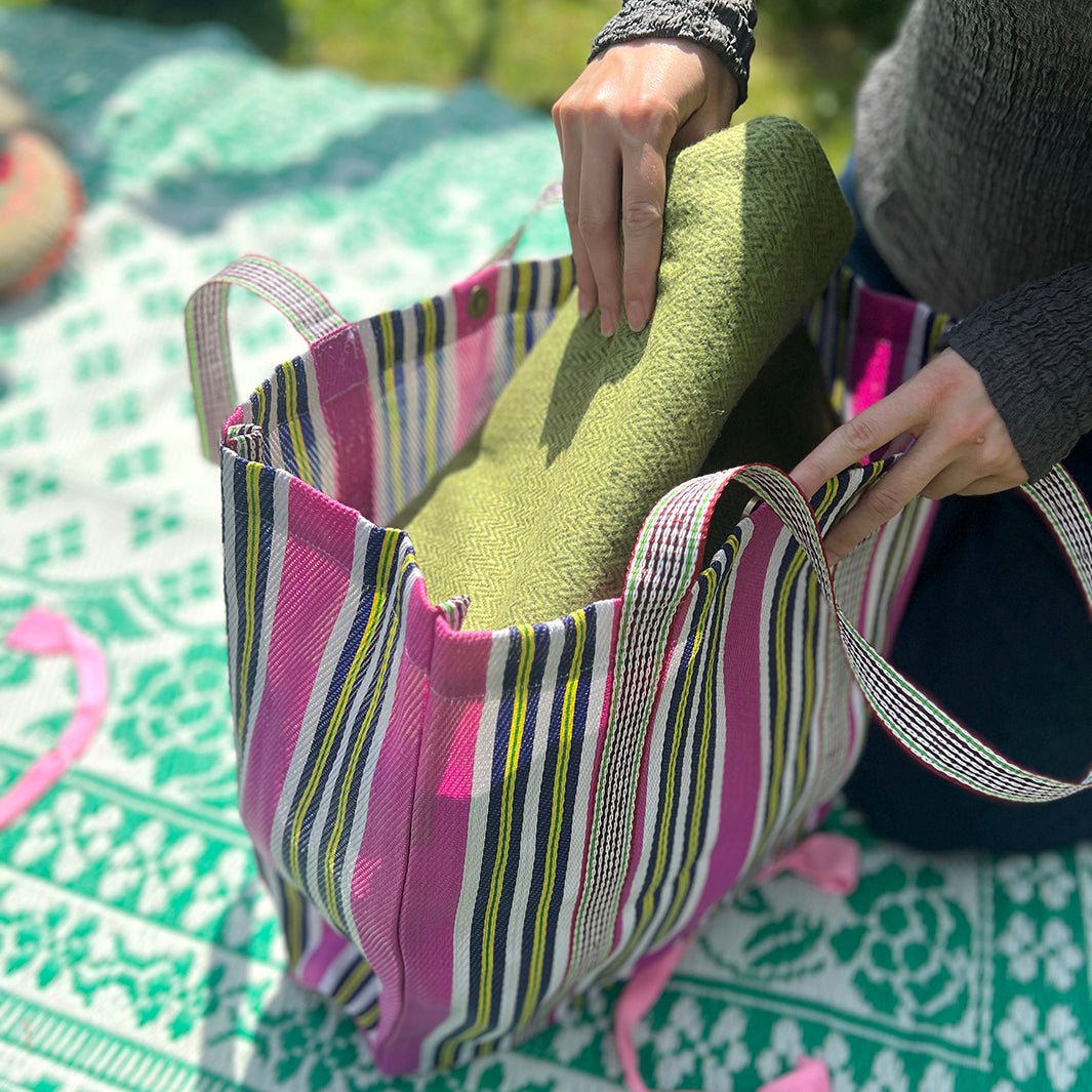 Recycled Woven Tote Bag - Green Tulip