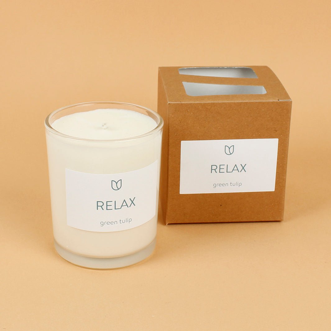 Relax Clear Glass Candle - Boxed - Green Tulip