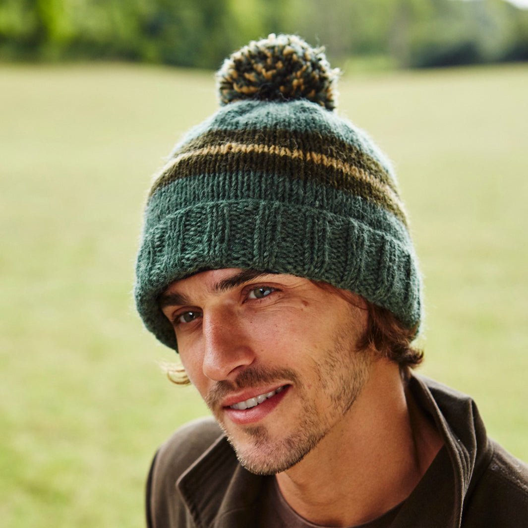 Retro Stripe Forest Bobble Beanie - Green Tulip