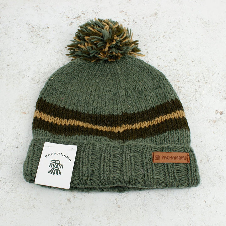 Retro Stripe Forest Bobble Beanie - Green Tulip