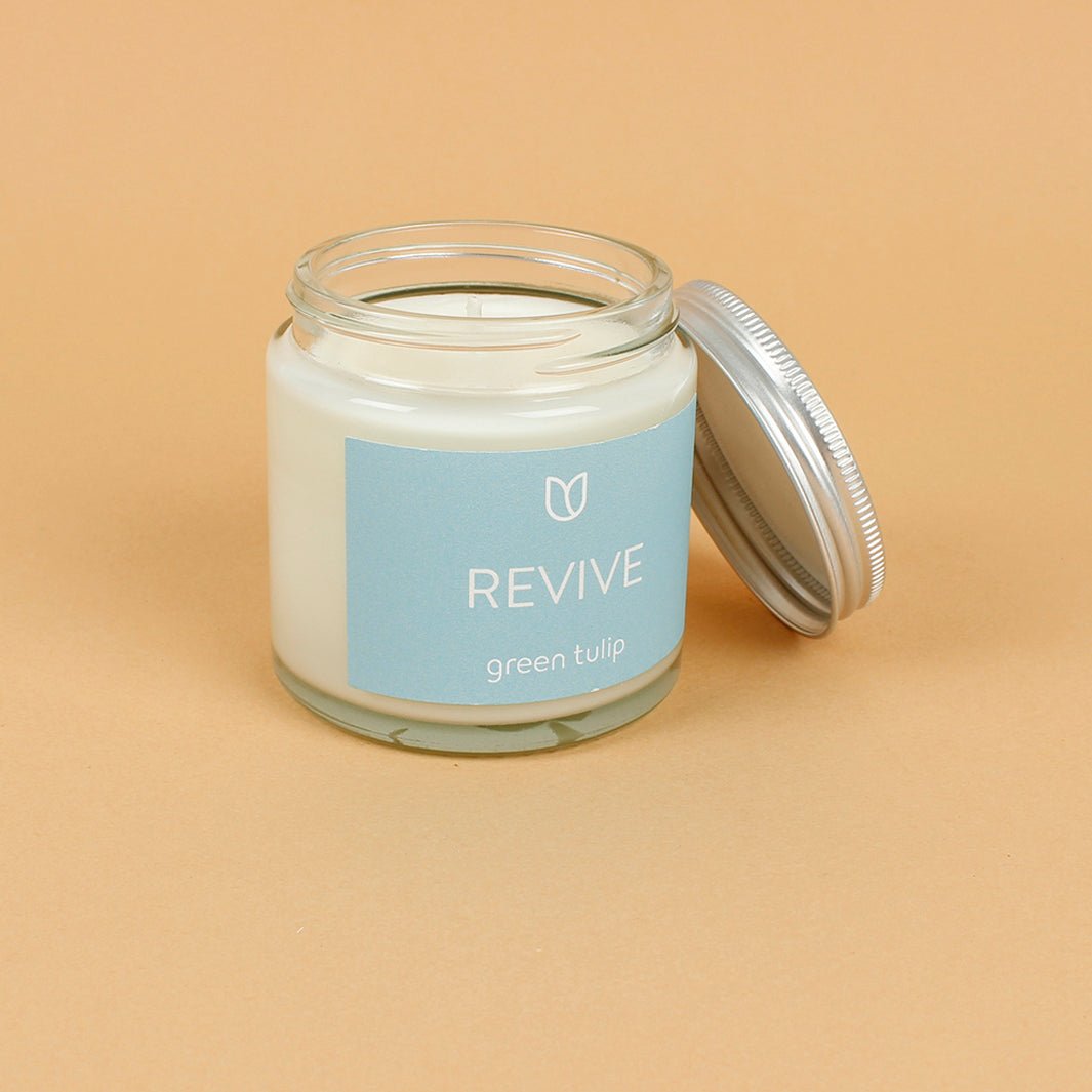 Revive Clear Glass Pharmacy Jar Candle with Lid - Green Tulip