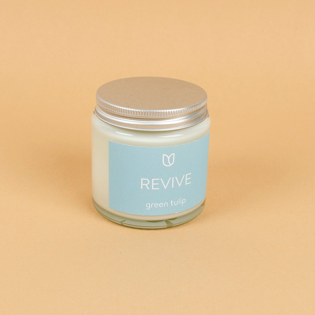 Revive Clear Glass Pharmacy Jar Candle with Lid - Green Tulip