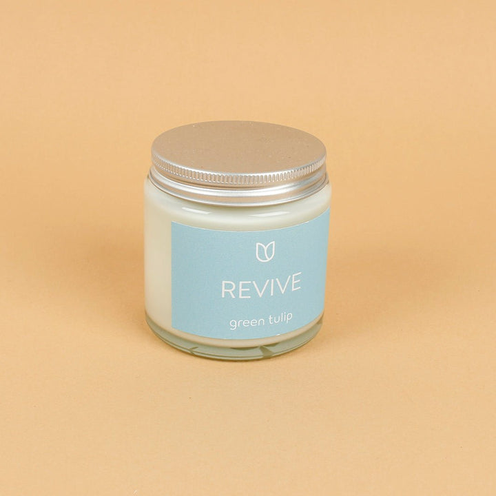 Revive Clear Glass Pharmacy Jar Candle with Lid - Green Tulip