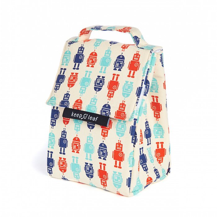 Robots Organic Cotton Insulated Lunch Bag - Green Tulip