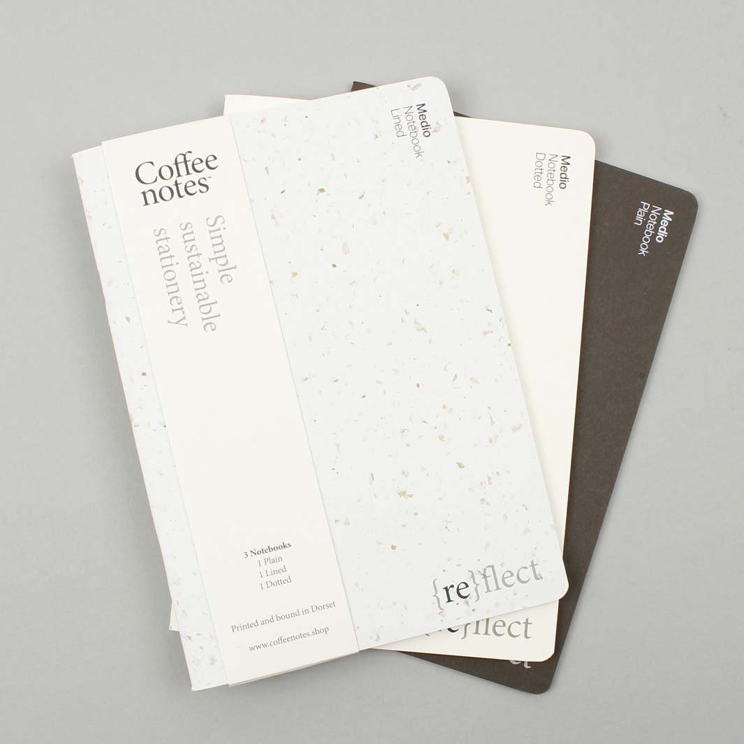 Set of 3 Stitched Notebooks - Medio (A5) - Café - Green Tulip