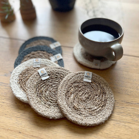 Set of 6 Seagrass & Jute Coasters - Naturals