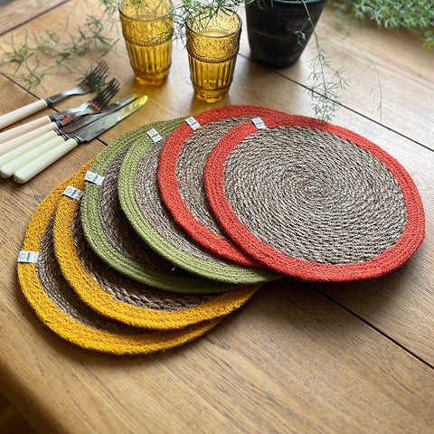 Set of 6 Seagrass & Jute Tablemats - Brights