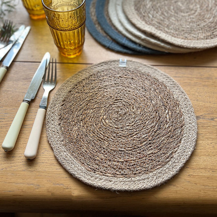 Set of 6 Seagrass & Jute Tablemats - Naturals - Green Tulip