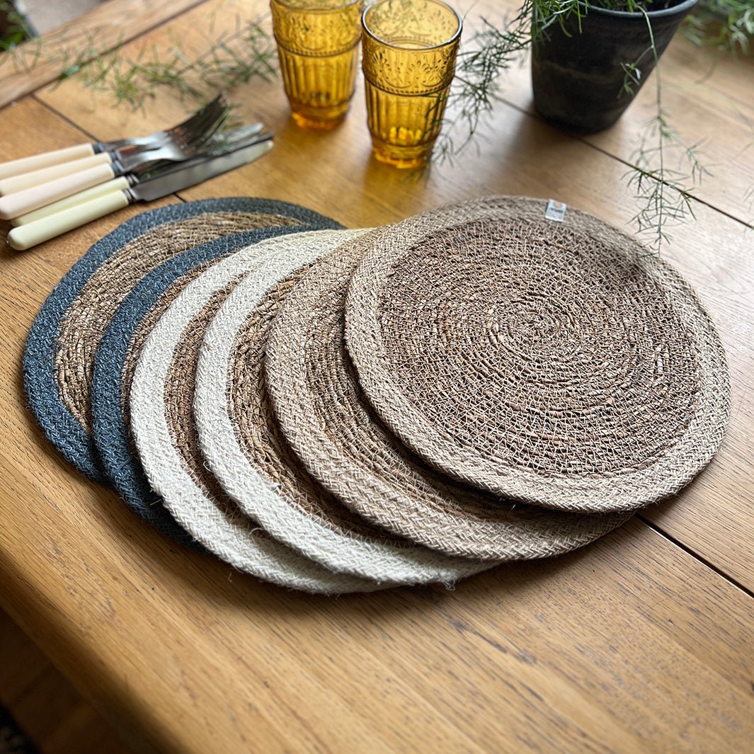 Set of 6 Seagrass & Jute Tablemats - Naturals - Green Tulip