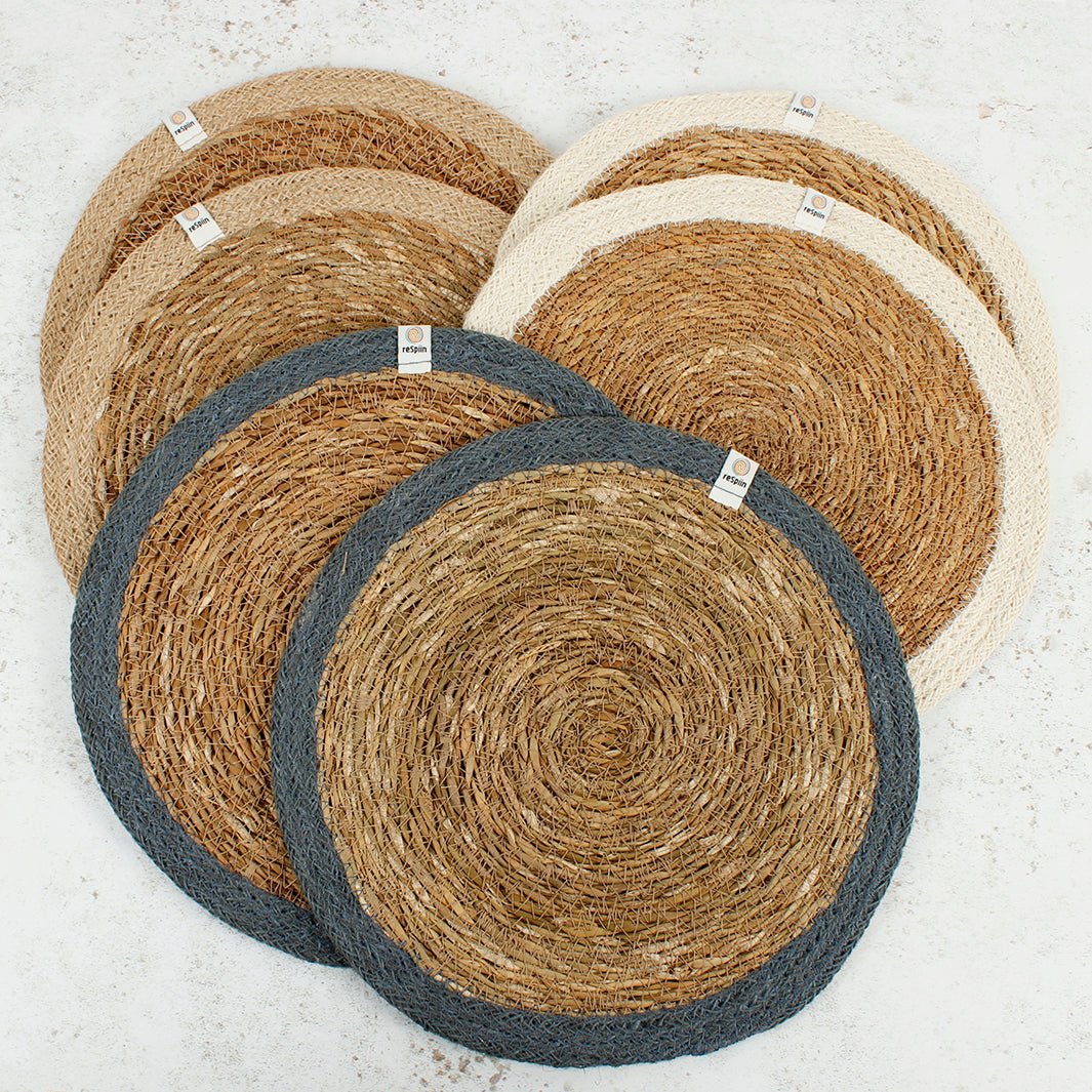 Set of 6 Seagrass & Jute Tablemats - Naturals - Green Tulip