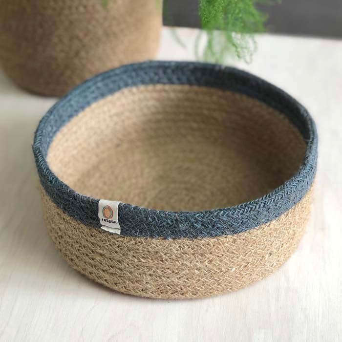 Shallow Jute Basket - Natural/Grey - Medium - Green Tulip