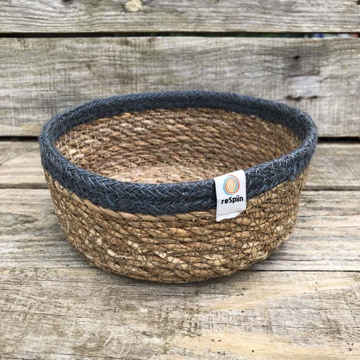 Shallow Seagrass & Jute Basket - Natural/Grey - Small - Green Tulip