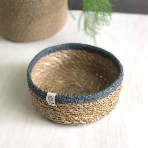 Shallow Seagrass & Jute Basket - Natural/Grey - Small