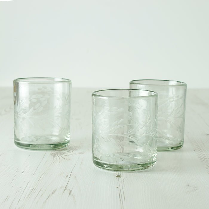 Short Tumbler Engraved - Clear - Green Tulip