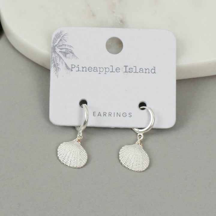 Silver Plated Earrings - Drop Seashell - Green Tulip