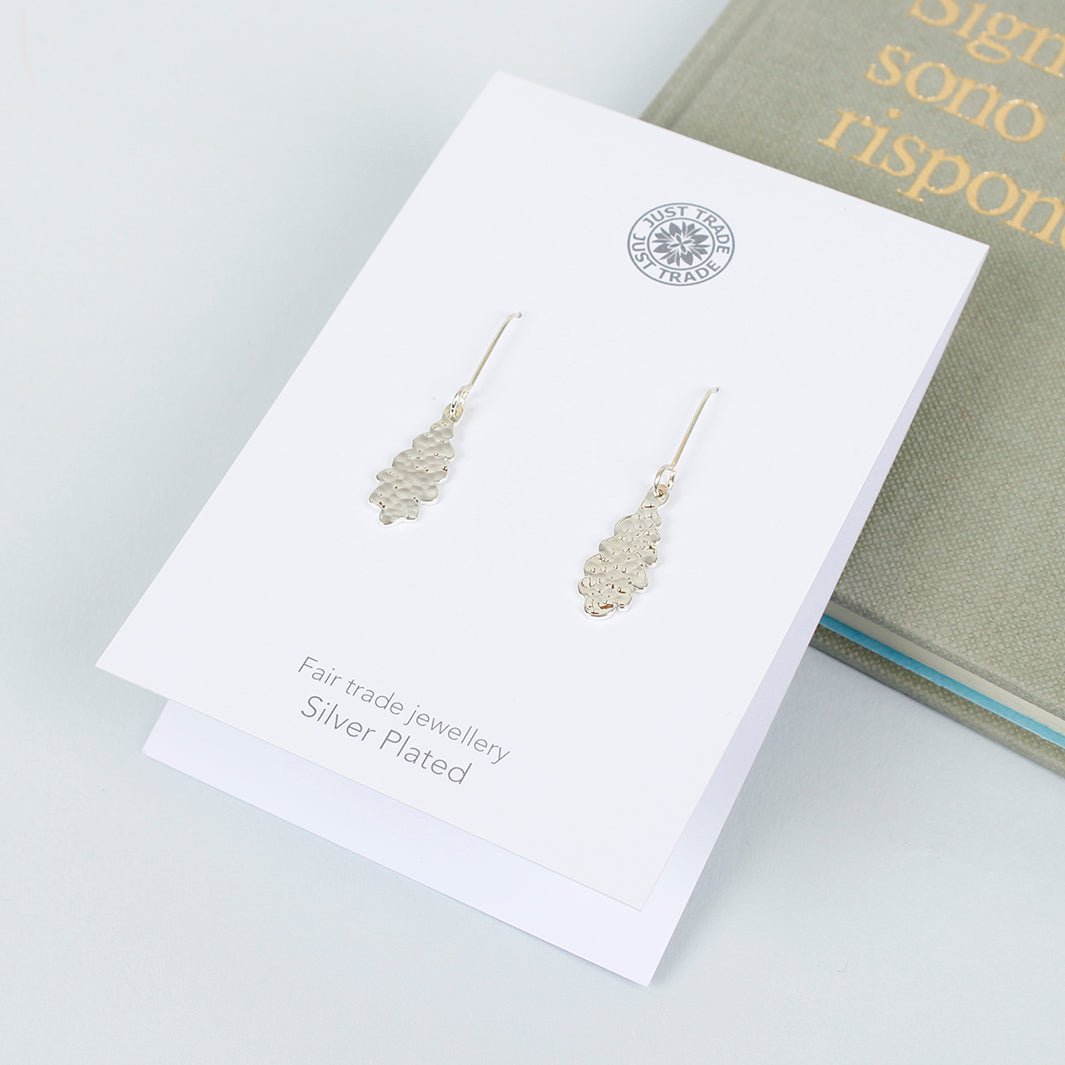 Silver Plated Oak Leaf Earrings - Green Tulip