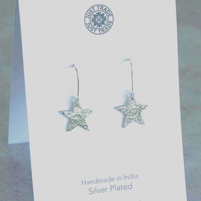 Silver Plated Star Earrings - Green Tulip