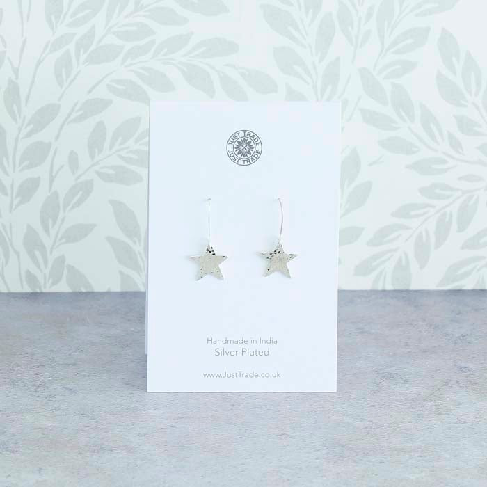 Silver Plated Star Earrings - Green Tulip