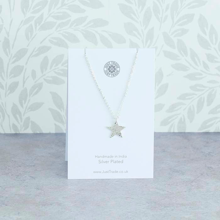 Silver Plated Star Pendant - Green Tulip