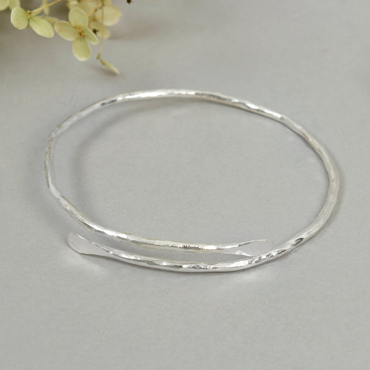 Silver Plated Wrap Bangle - Green Tulip