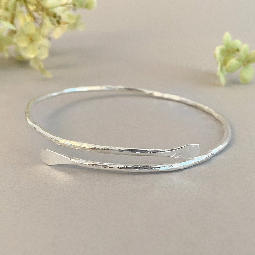 Silver Plated Wrap Bangle - Green Tulip