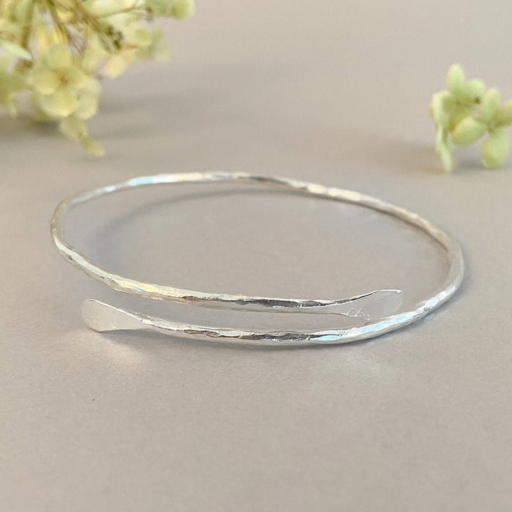 Silver Plated Wrap Bangle - Green Tulip